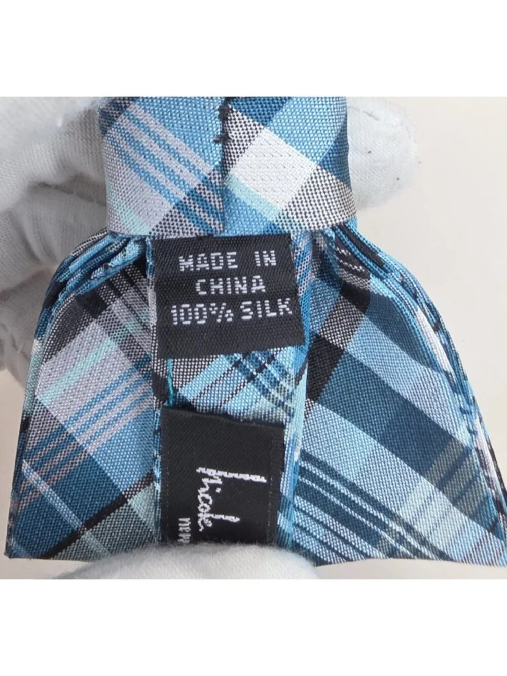 Nicole Miller Pre-Tied Bow Tie Teal Green Black Adjustable Neck Silk Plaid